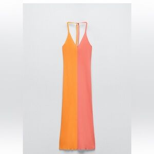 ZARA Pink and Orange Halter Dress